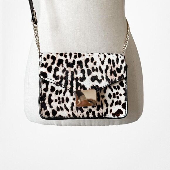 Mango Brown Animal Leopard Print Gold Hardware Faux Fur Mini Crossbody Bag - Picture 1 of 5